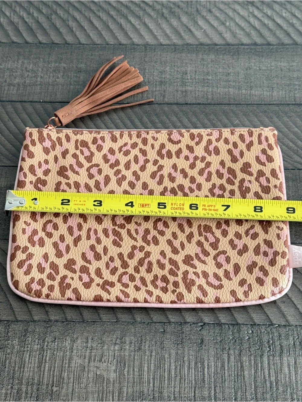Ipsy Cosmetic Bag Faux Leather Beige & Pink Leopard Print Cosmetic Bag